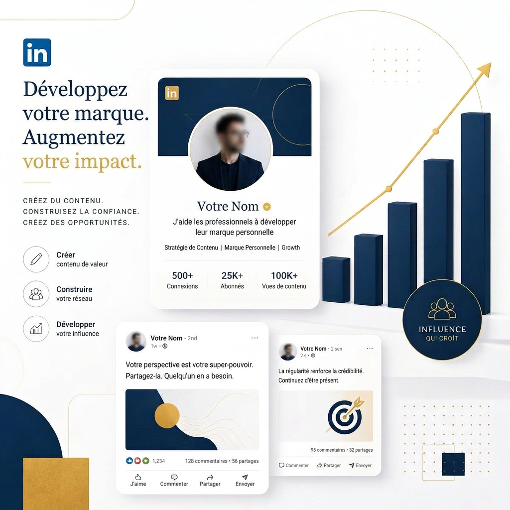 Illustration LinkedIn premium — création de contenu et croissance
